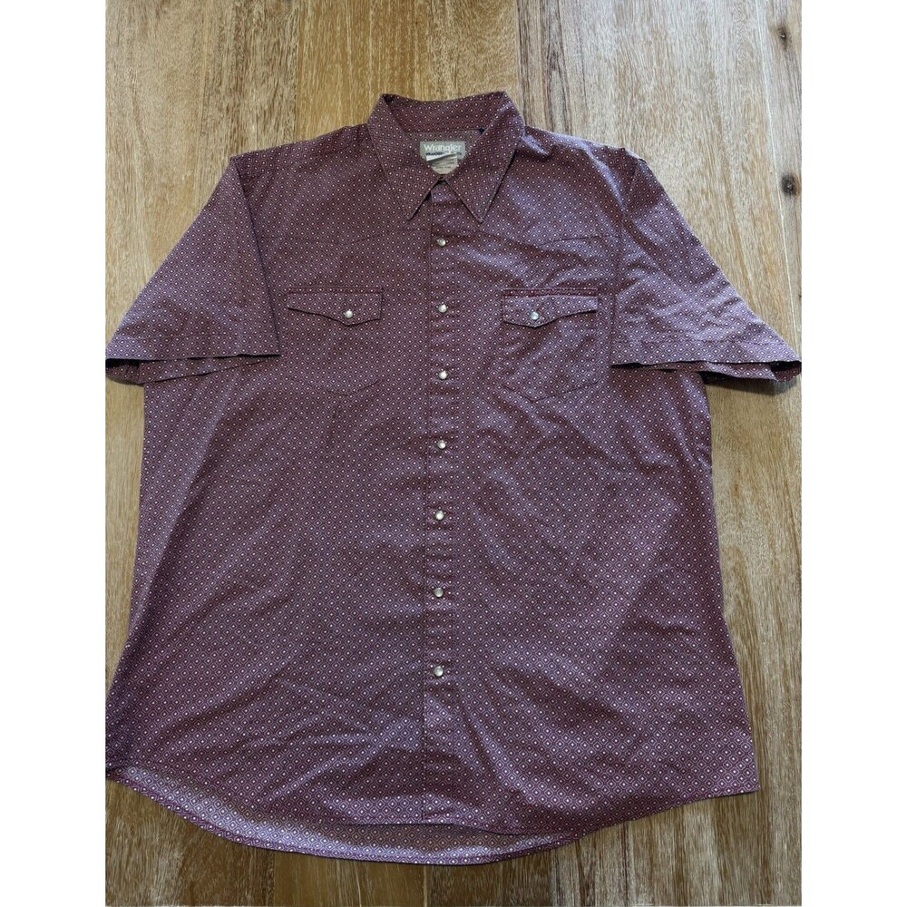 Wrangler Wrancher Shirt Mens 2XT Red Geometric Pearl Snap Short Sleeve Western